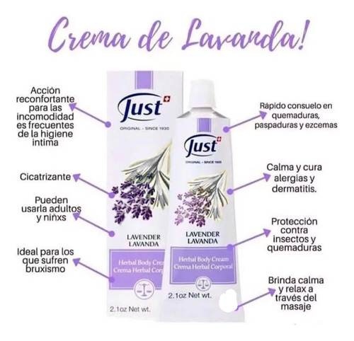 Crema De Lavanda Swiss Just 25grs+muestras Gratis Lavanda