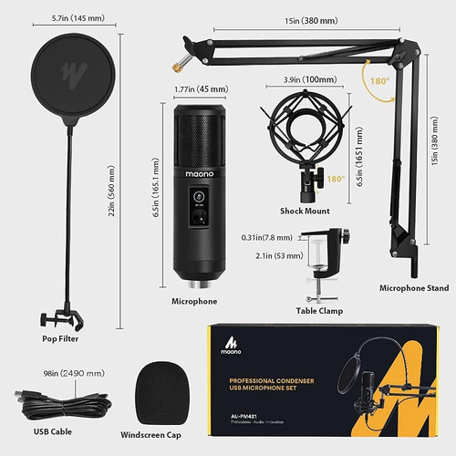 Microfono Usb Maono Con Boton De Silenciamiento Y Gananci...
