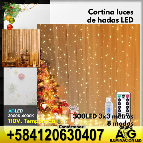Cortina Luces De Hadas Led 3000k 300led 3x3mt Especial