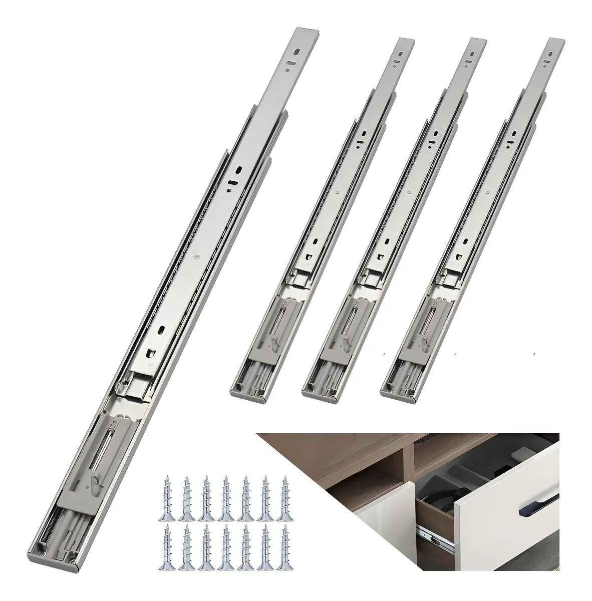 Imagen de Corredera Telescópica Sauda Go Push Open Metal Para Cajones 55cm 4.5cm Soporta 45kg