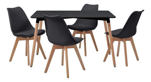 Mesa De Comedor Rectangular Con 4 Sillas Spydeberg Negro Kës