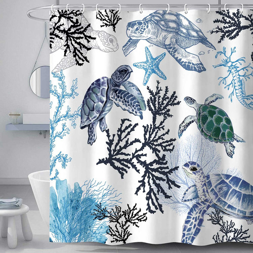 Drgilau Cortina Ducha Tortuga Marina Azul Para Baño Juego