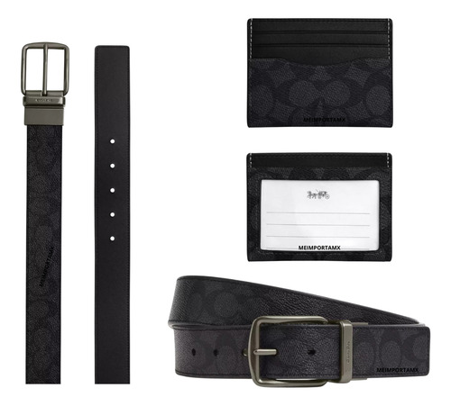 Cinturón + Tarjetero Coach Billetera Plegable De Lujo Hombre Gris + Negro Cinturon Para Traje, Cinturones Casuales, Cinturon Elegante, Cinturones Para Vestir, Hasta T 40