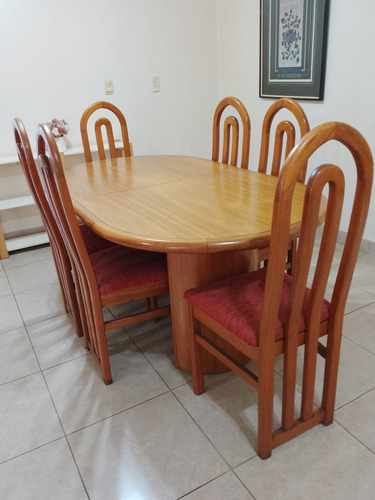 Mesa De Comedor Y 6 Sillas De Madera Maciza, Lustre Semimate