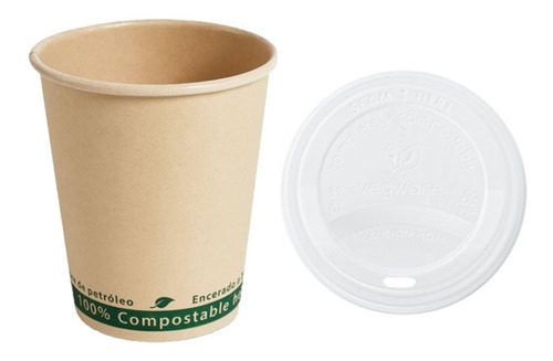 Vaso Biodegradable De Bambú 8 Oz 100 Piezas Con Tapas