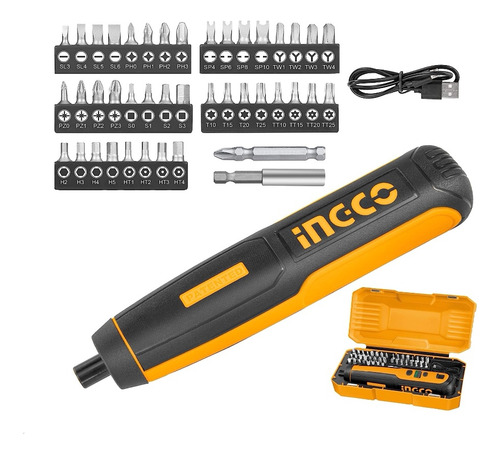 Atornillador De Precisión Ingco 4v + 42 Piezas + Caja Transp