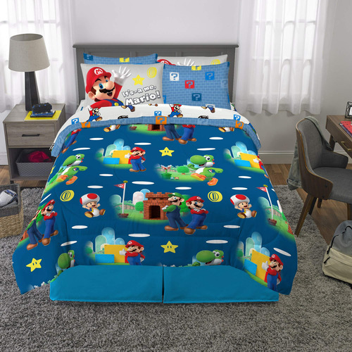 Set De Cama Super Mario Bros 7 Piezas Tamaño Queen