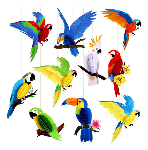 10 Piezas De Recortes De Papel De Panal De Pájaros Tropicale