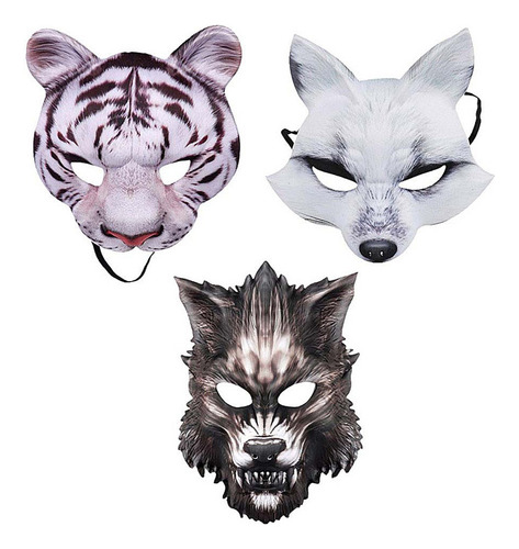 Juego De 3 Máscaras De Simulación De Tigre Y Lobo De Hallowe
