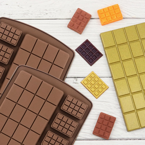 Moldes de Silicona para Barras de Chocolate – 2 Piezas Antiadherentes Reutilizables, Moldes para Hacer Dulces, Caramelos, Jabones o Postres DIY, Resistentes al Calor, Marrón
