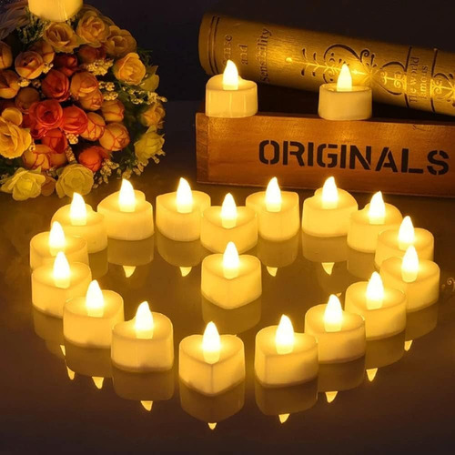 24 Velas Eléctricas Led Forma De Corazón Para Bodas Fiestas