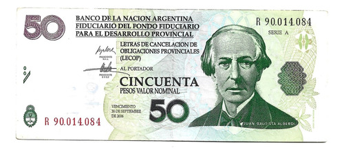 Liquido Billete Argentina 50 Lecop Reposición