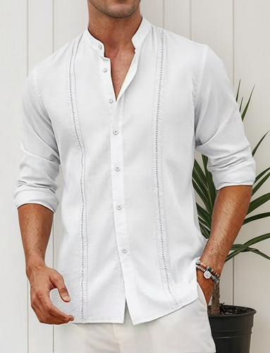 Camisas De Guayabera Cubana Para Hombre, De Lino, Casual, Co