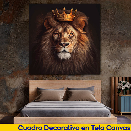 Cuadro Leon Rey Corona Abstracto Canvas Felinos 90x90