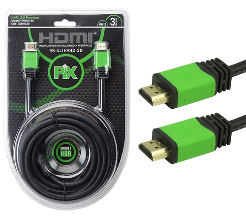 Cabo Hdmi De 3 Metros 2.0 Premium 4k Ultra Hd 3d Pix 0180320