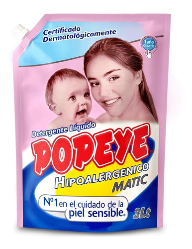 Detergente Liquido Popeye Hipoalergénico Bebe 3l
