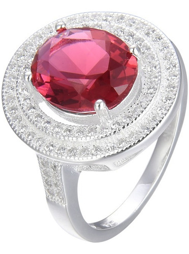 Anillo Plata 925 Cubic Rojo Grande Zircon Mujer Regalo