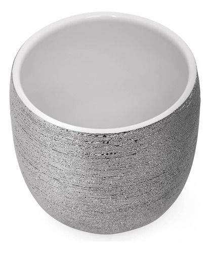 Torre & Tagus Brava Spun - Maceta Plateada Metálica Texturiz
