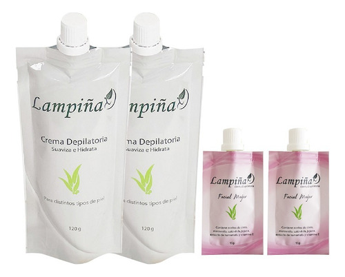 2 Crema Depiladora Corporal 120g + 2 Facial 15g Lampiña