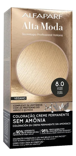 Tintura Alta Moda Alfaparf En Kit Sin Amoniaco Vegana Tono 8.0 rubio claro