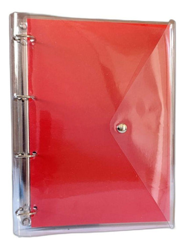 Caderno Fichário Argolado 4 Argolas Vermelho Transparente