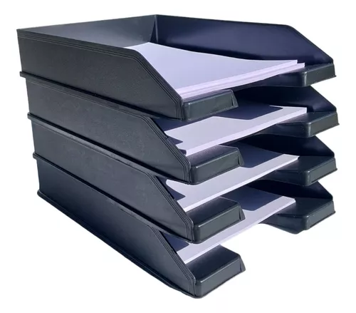 1InTheOffice Organizador de bandejas de papel apilables, bandeja de  plástico para cartas, bandeja de escritorio de oficina, color negro  (paquete de 4)