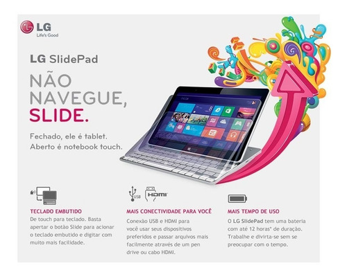 Notebook 2 X 1 LG Slidepad 11t540 Com Defeito Na Tela Touch (Usado)
