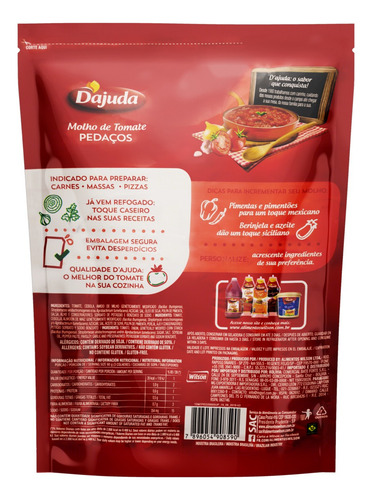Molho de tomate tradicional D'ajuda Food Service sem glúten em sachê 2 kg