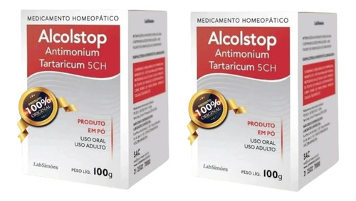 2 X Pra Parar De Beber Alcolstop Antimonium Trataricum 100g Sabor Sem Sabor