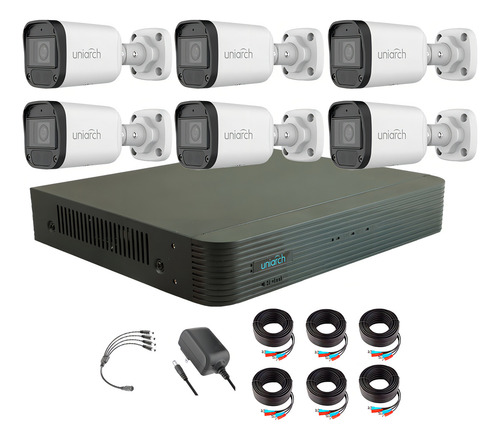 Uniarch Kit De Seguridad Kit-104fw-plus-6ccc 6 Cámaras Análogas Alta Definición Bullet 1080p 2mp Imagen A Color 24/7 Protección Exterior Ip67 Máxima Seguridad Fácil Instalación 104f Cctv