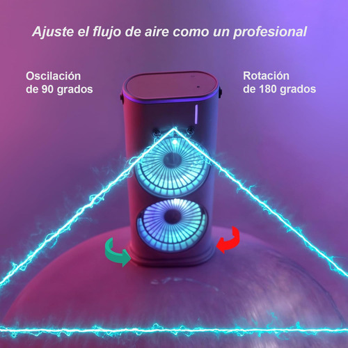 Ventilador Usb Oscilante Aire Frío Portátil Ventilador Luz Led Regulable Y Control Remotodoble Nebulización, Usb Y Base Giratoria Para Oficina Dormitorio Viaje