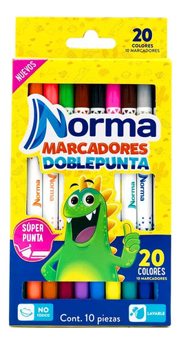 Plumones Lavable Doble Punta Norma 10 Unidades Brillantes