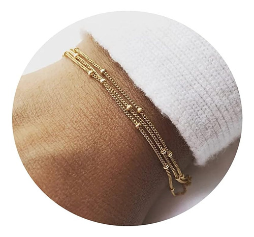 Tasiso 18k Chapado En Oro Tiny Cute Beaded Bracelet Delicate