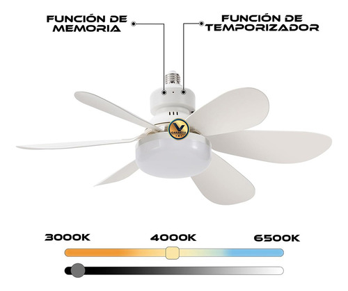 Foco Lampara Ventilador Con Control Remoto 6 Aspas 47cm 30w