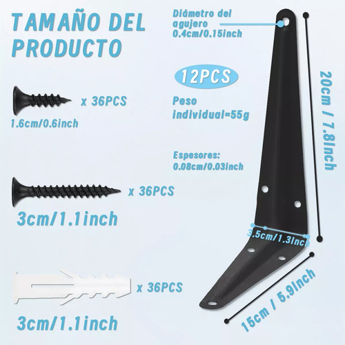 12 Mensula Base Repisa Soporte Estante Acero 6x8in 15x20cm