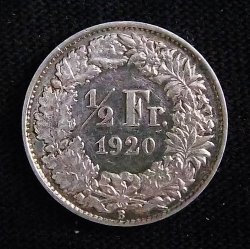 Suiza 1/2 Franco 1920 Exc Plata Km 23
