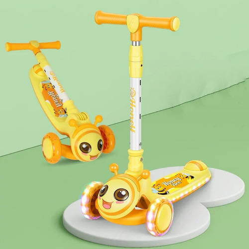Patín Del Diablo Scooter Led Para Niña Niño 3 Ruedas Abejas Amarillo