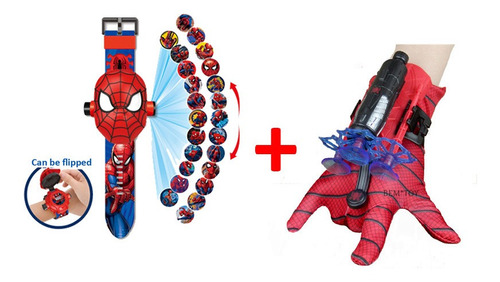 Juego De Juguete Lanzador De Guantes Spider Man+reloj De Jug