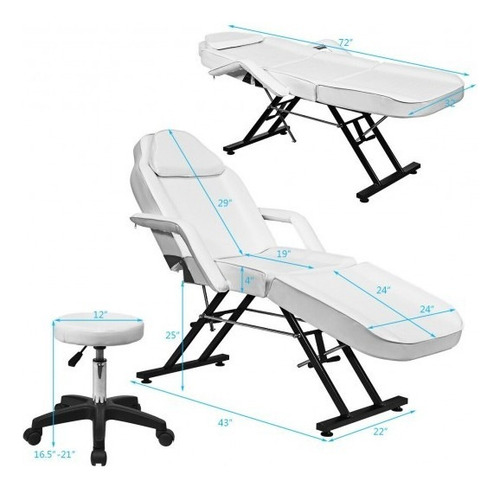 Sillon Para Salon Spa Masaje Facial Tatuaje Con Taburete Color 2