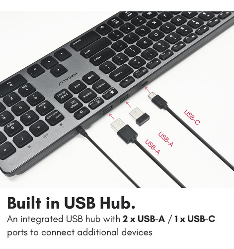 Teclado Macally Con Cable Y Concentrador Usb Para Mac