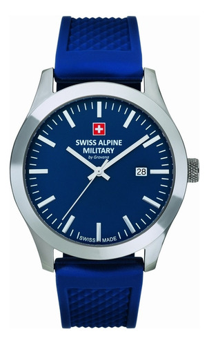 Reloj Swiss Alpine Military Combat Basic 7055.1835sam Malla Azul Bisel Plateado Fondo Azul