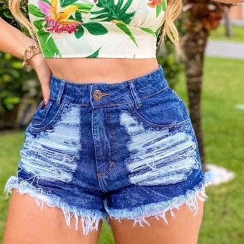 Short Jeans Feminino Curto Cós Alto Desfiado Promoção