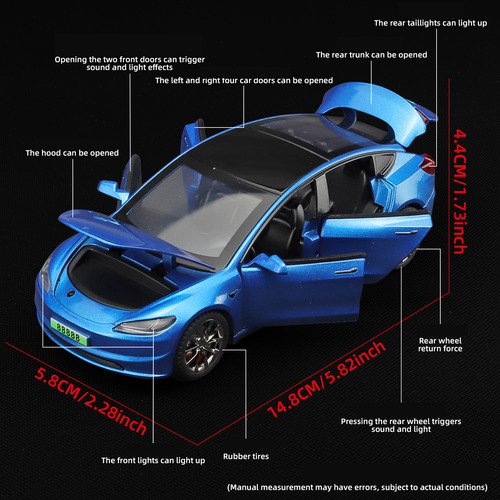Modelo De Coche A Escala De Aleación Tesla Model 3 1/32, Veh