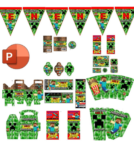 Kit Imprimible Minecraft Candybar Cumpleaños Editable