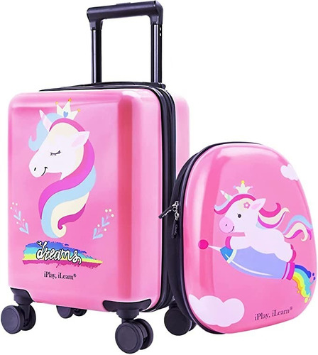 Set Maleta Mochila Unicornio Kit Viaje Equipaje Niña Rosa Ip