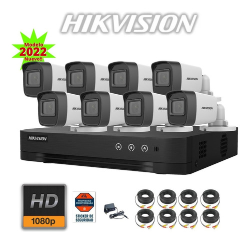 Imagen 1 de 10 de Kit 8 Camaras 2mp 1080p Ext Hikvision Dvr Fullhd Lite P2p Qr