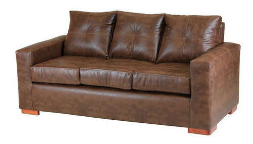 Sofá sofá 3 cuerpos Muebles América Franco de 3 cuerpos color caramelo de cuero ecológico y patas color naranja oscuro de madera