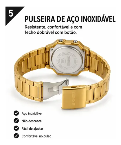 Relógio de pulso digital Skmei 1335 com corria de aço inoxidável