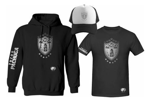 Kit Sudadera + Playera + Gorra Tuzos Pachuca Liga Mx Silver