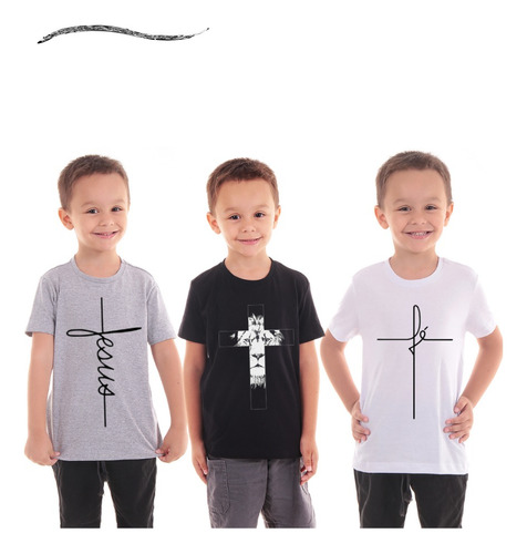 Kit 3 Camisetas Camisa Cristã Infantil Evangélicas Estampada